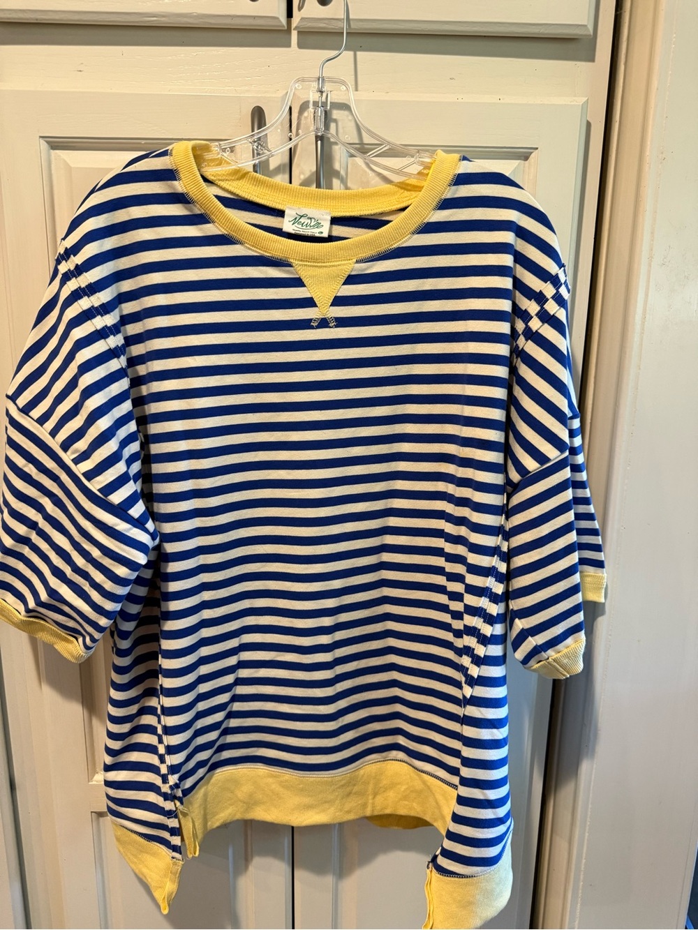 Womens Blue & White Stripe Shirt with Yellow Trim